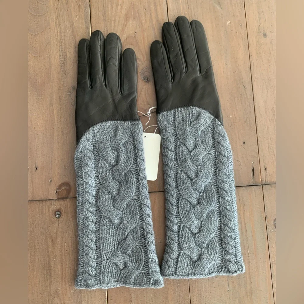 Portolano women leather long cashmere glove NWT
